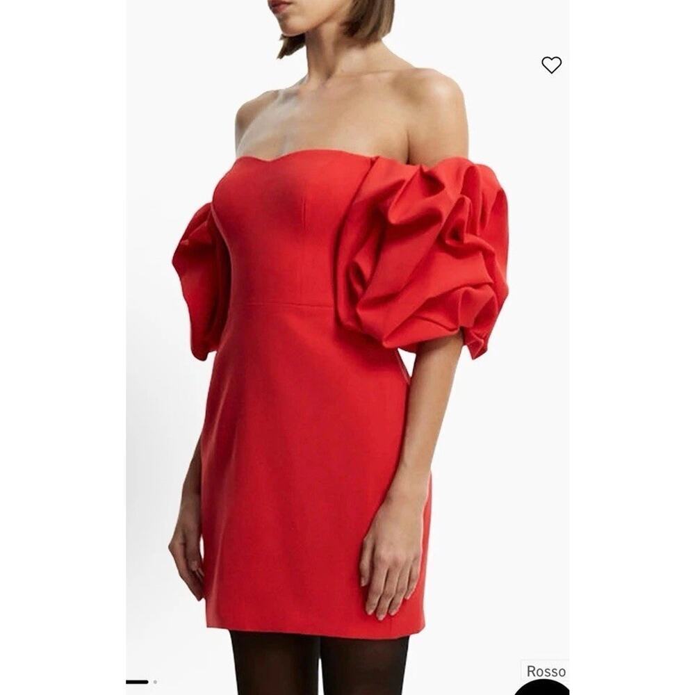 BCBG Maxazria Women's Red Off-The-Shoulder Puff Sleeve Mini Dress Sz 4 $368 NWT